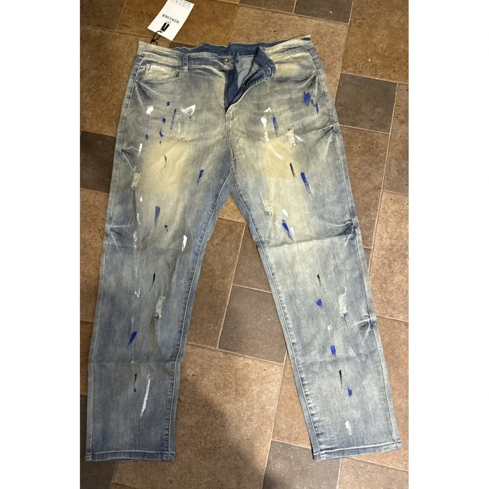 WJWLSKB Men's jeans with splash paint‎ Fit Stretch Cargo Denim Jeans - 40 X 31